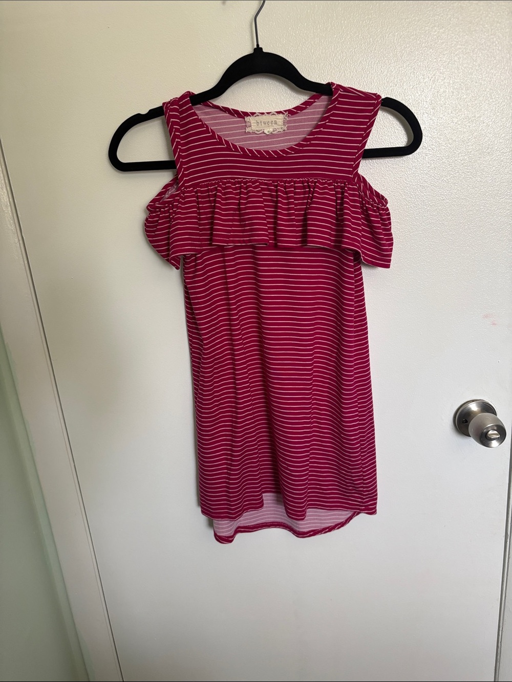 Ruffled Off-The-Shoulder Red Striped Dress